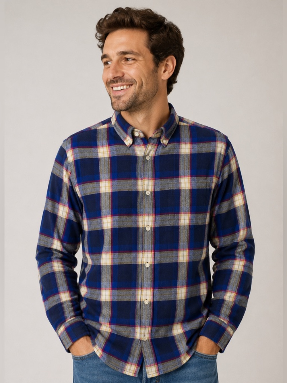 Old Navy Men’s Blue Plaid Flannel Shirt Grunge, Cabincore, Normcore, Punk Size L